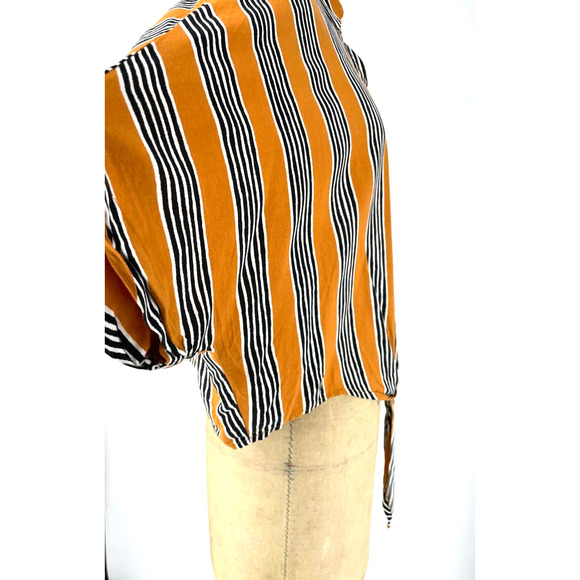 Polly & Esther Orange Striped Boxy Short Sleeve Tie Front Shirt Size Large L - Picture 3 of 9